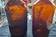 2 Large Old Amber Glass Chemist Pharmacy Bottles, Postage Available