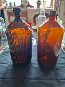 2 Large Old Amber Glass Chemist Pharmacy Bottles, Postage Available