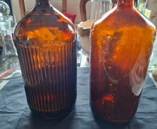 2 Large Old Amber Glass Chemist Pharmacy Bottles, Postage Available