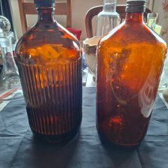 2 Large Old Amber Glass Chemist Pharmacy Bottles, Postage Available