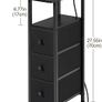 Slim Bedside Table Set of 2 with Charging Station, Narrow Side Table with LED Lights, Small Sofa Table with 3 Fabric Drawers, Nightstand for Small Spaces, Living Room, Black Image 3