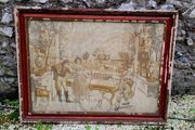 19th Century "The billiard lesson" tapestry in original frame