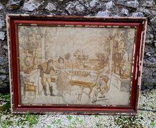 19th Century "The billiard lesson" tapestry in original frame