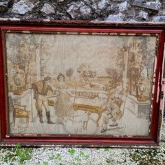 19th Century "The billiard lesson" tapestry in original frame