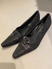 Low heel black leather suede designer women shoes size 6