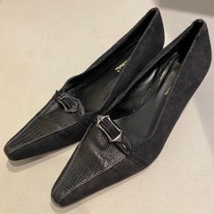 Low heel black leather suede designer women shoes size 6