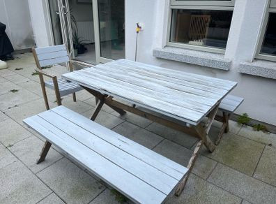 Garden Table, 2 Benches & Chairs