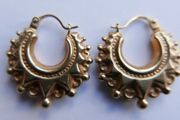 Victorian 9CT Gold  375 Earrings 13mm Spike Creole Hoops Gypsy Vintage 1,7g