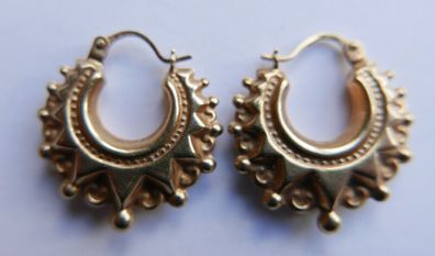 Victorian 9CT Gold  375 Earrings 13mm Spike Creole Hoops Gypsy Vintage 1,7g