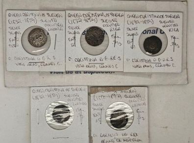 Swedish Livonia Occupied Riga 1632-1654 5 Coin Lot Queen Christina of Sweden