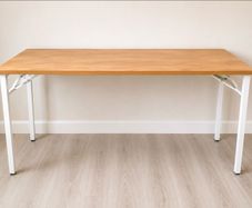Large Oak Effect Desk with White Folding Metal Legs