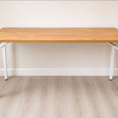 Large Oak Effect Desk with White Folding Metal Legs