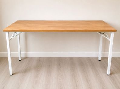 Large Oak Effect Desk with White Folding Metal Legs