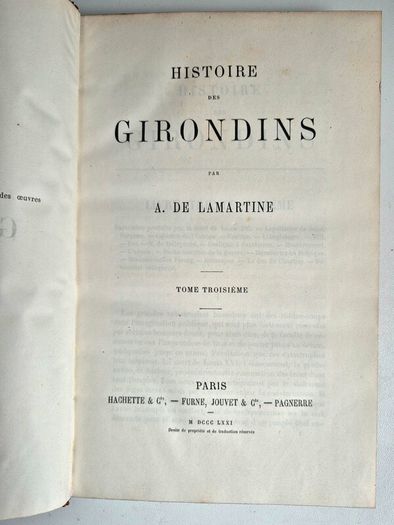 Very Scarce, Excellent Condition. Antique Set of French books, Histoire des Girondins by Lamartine.
