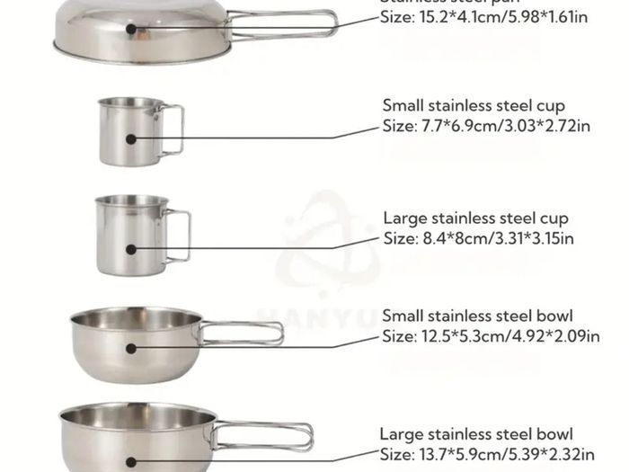 5 pieces camping cookware set. Compact and lightweight