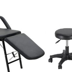 Portable Faux Leather Massage Table Cosmetic Chair Black
