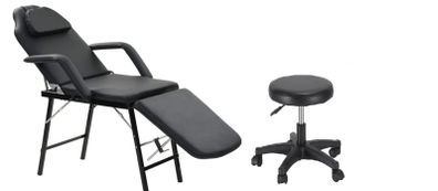 Portable Faux Leather Massage Table Cosmetic Chair Black