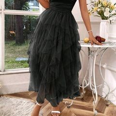 women black puffy black dress