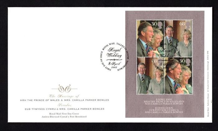 2005 Great Britain Royal Wedding of HRH The Prince of Wales and Mrs Camilla Parker Bowles Commemorative Stamps Addressed First Day Cover (FDC) with Edinburgh pictorial cancel.