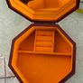 Vintage Octagonal Wood Jewelry Box: Lether Inlay, Mirrored Storage Image 7
