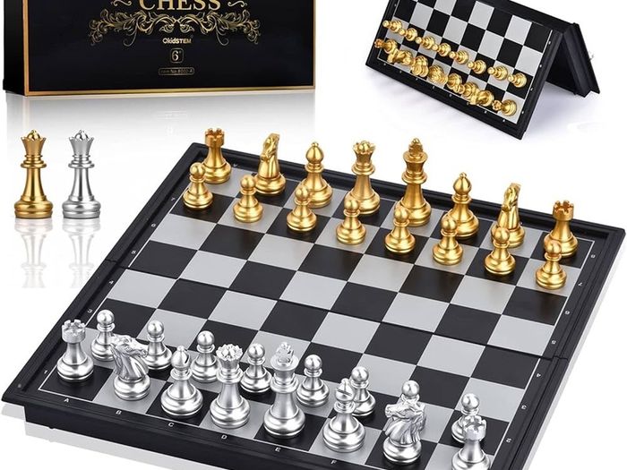 NEW SALE | Magnetic Travel Chess Set with Folding Games Board and 2 Extra Queens & Storage Bag for Kids and Adults