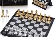 FREE P&amp;P Magnetic Travel Chess Set with Folding Games Board and 2 Extra Queens &amp; Storage Bag for Kids and Adults (Gold &amp; Silver)