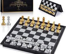 FREE P&P Magnetic Travel Chess Set with Folding Games Board and 2 Extra Queens & Storage Bag for Kids and Adults (Gold & Silver)