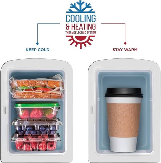 Mini Portable Eraser Personal Fridge, Cools & Heats, 4 Litre Capacity, Chills 6 12oz cans, 100% Freon-Free & Eco Friendly, Includes Plugs for Home Outlet & 12V Car Charger
