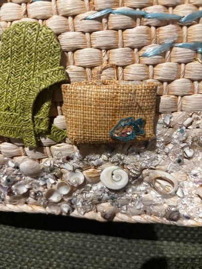 Capelli Straworld Straw Art Bag - Embellished with Shells, Beach Material, Flip Floos etc - see photos