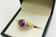 9ct Yellow Gold Amethyst &amp; Diamond Ring