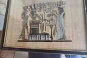 FRAMED handmade hand painted Egypt Papyrus,  Ancient Egyptian art.