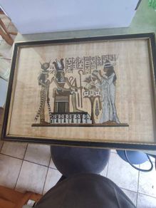 FRAMED handmade hand painted Egypt Papyrus,  Ancient Egyptian art.