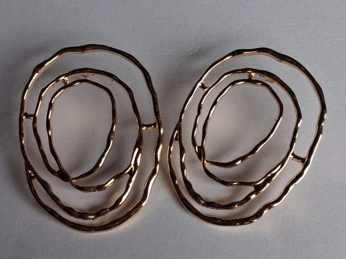 Gold Organic Abstract Concentric Oval Textured Hoop Earrings