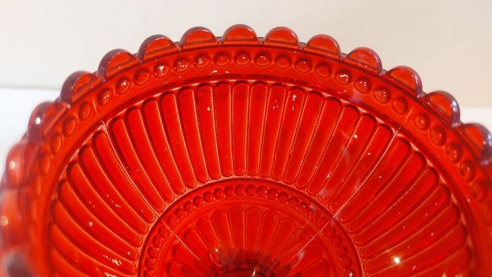 Fabulous Vintage Retro Set of Six Matching Red Sundae Glasses with a Relief Pattern Very Similar to the Very Popular Iittala Marimekko Maribowl Glasses in Cranberry - Perfect for Halloween