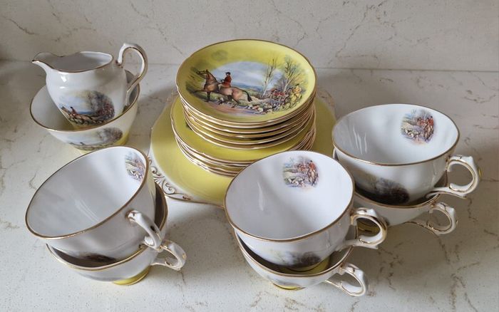 Vintage Royal Tara China Tea set Hunting scene