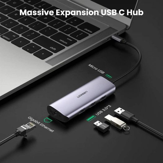 USB C Hub Type C to 3 Port USB 3.0 Dock with Gigabit Ethernet Adapter Micro USB Power for MacBook Pro Air Dell XPS 15 13 Chromebook Pixel Surface Book 2 Samsung S10 S9 Plus S8 Note 9 8