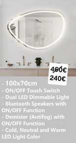 LED Bathroom Mirror Demister Speakers 100x70cm