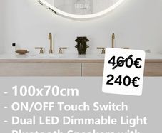 LED Bathroom Mirror Demister Speakers 100x70cm