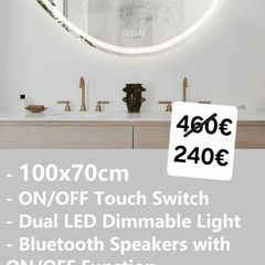 LED Bathroom Mirror Speakers Antifog Touch Switch