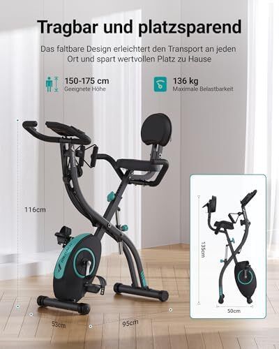 4-in-1 Exercise Bike with Own Training App 16x Magnetic Resistance, LCD Display, Hand Pulse Measurement, Foldable Exercise Bike
