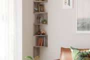 FREE EXPRESS SHIPPING Corner Shelf, 5-tier Floating Wall Shelf With Zigzag Design, Bookshelf, Greige