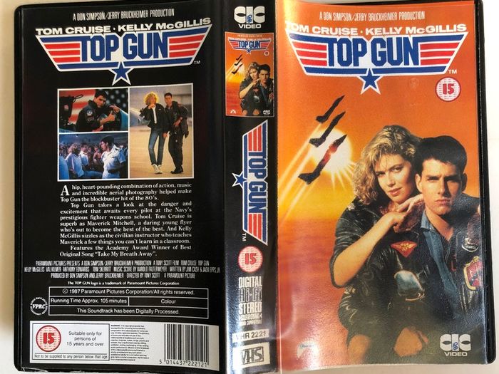 Top Gun [1986] Tom Cruise, Kelly McGillis, Val Kilmer, Meg Ryan, Anthony Edwards & Tom Skerritt (PAL VHS Cassette Movie)