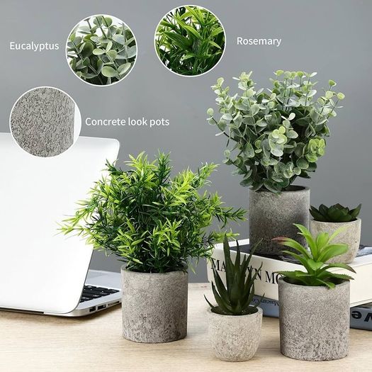 Pack of 5 Artificial Plants, Mini Artificial Plants Snake Tongue, Agave Succulent, Eagle Claw Aloe, Artificial Plants for Bedroom, Office, Decoration