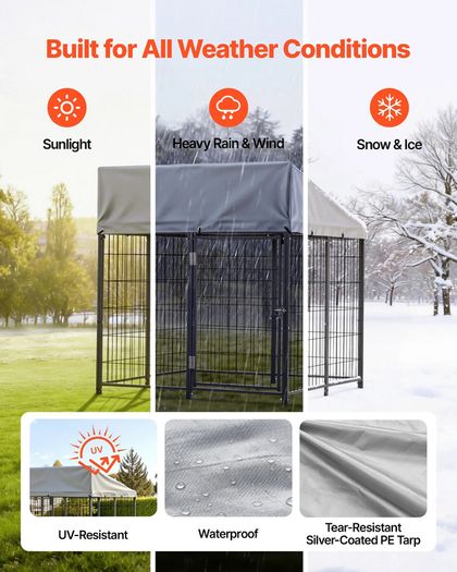 Outdoor Dog Kennel, 1.12 x 1.15 x 1.25 m Large Dog Kennel with Secure Lock, Outside Dogs Enclosures with UV-Resistant & Waterproof Roof Cover