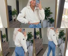 Oh Polly Size M Cream Teddy Fleece Quarter Zip Crop Top BNWT