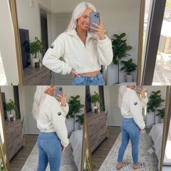 Oh Polly Size M Cream Teddy Fleece Quarter Zip Crop Top BNWT
