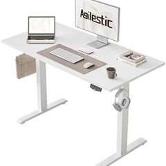 Electric Standing Desk, 100 x 60 cm Height Adjustable Sit Stand Desk with Splice Board and Memory Smart Pannel, Home Office Desk, White