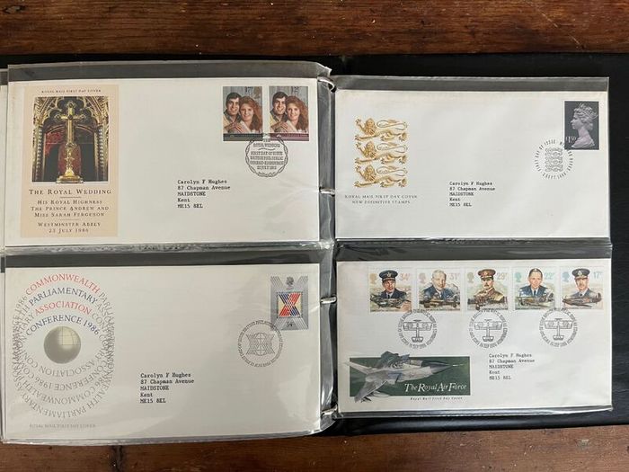 Collection of  81 UK First Day Cover stamps 1980 to 1986 in album plus 10 extra pages
