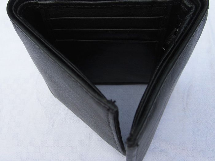 Black Quality Full Leather Trifold Credit Card & Photo Holder Wallet 1104