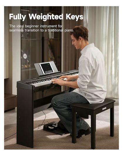 piano, bench and audio transmitter
